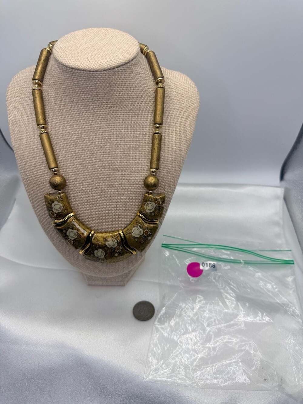 Vintage Japan Gold Tone Floral Statement Necklace